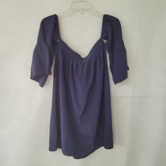 Lilly Pulitzer Dress Women S Sanilla Off The Shoulder Silk Navy Bell Sleeve Mini - Picture 2 of 14